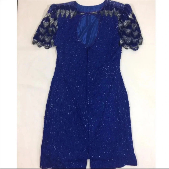 Silky Nites Vintage Sequin 80s Silk Dress - Picture 2 of 9